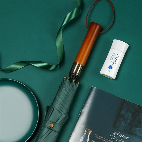 Vintage Wooden Long Handle Automatic Umbrella
