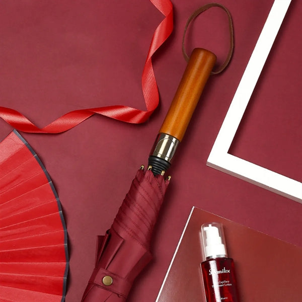 Vintage Wooden Long Handle Automatic Umbrella