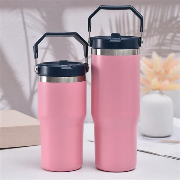 30 Oz Flip Straw Vacuum Travel Tumbler w/ Handle