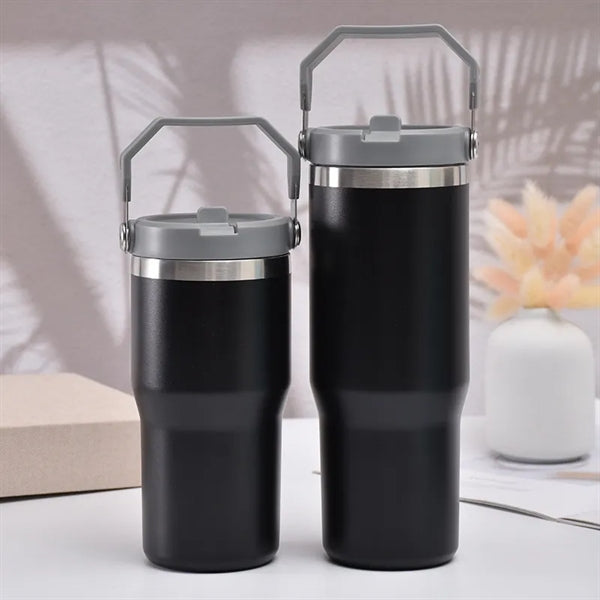 30 Oz Flip Straw Vacuum Travel Tumbler w/ Handle