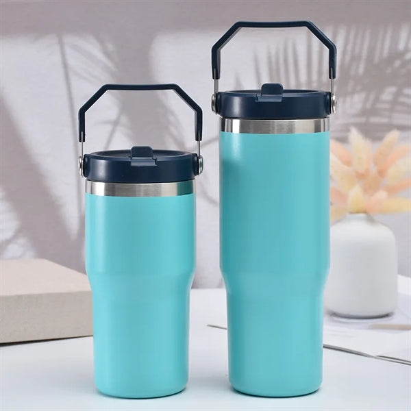 30 Oz Flip Straw Vacuum Travel Tumbler w/ Handle