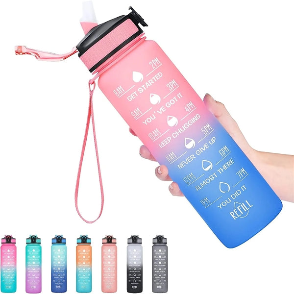 32oz Water Bottle With Time Marker & Straw