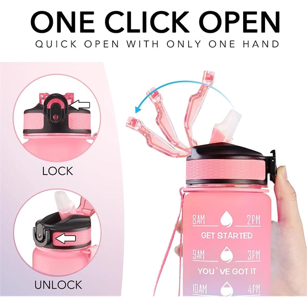 32oz Water Bottle With Time Marker & Straw