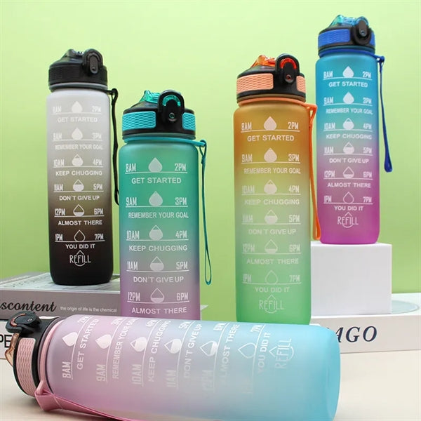 32oz Water Bottle With Time Marker & Straw