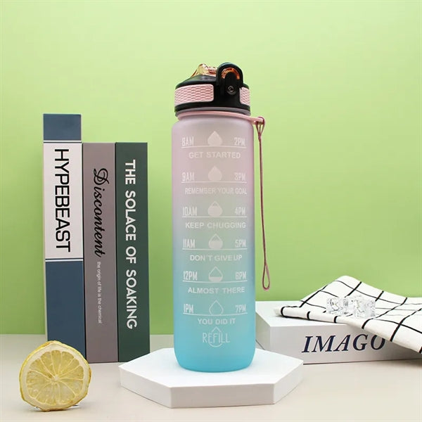 32oz Water Bottle With Time Marker & Straw