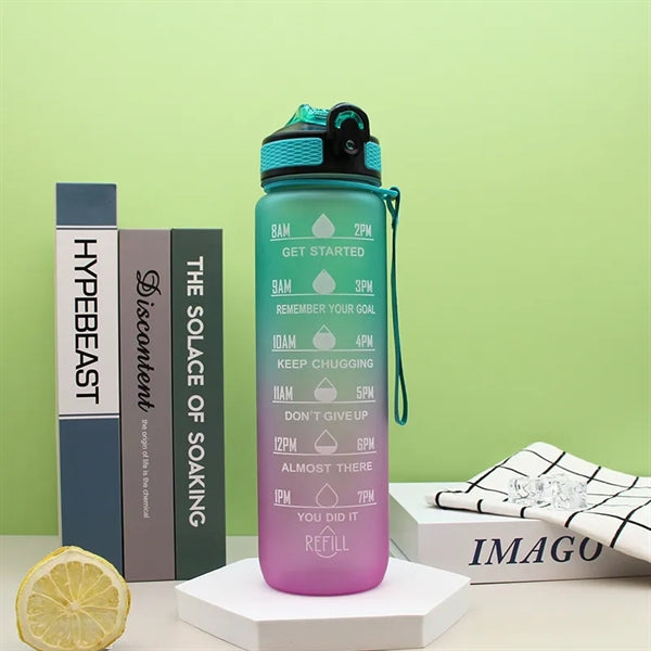 32oz Water Bottle With Time Marker & Straw