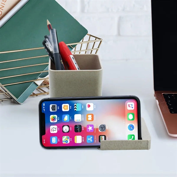 Wireless Charger Wheat Straw Pen Holder with USB Output Port