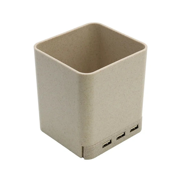 Wireless Charger Wheat Straw Pen Holder with USB Output Port