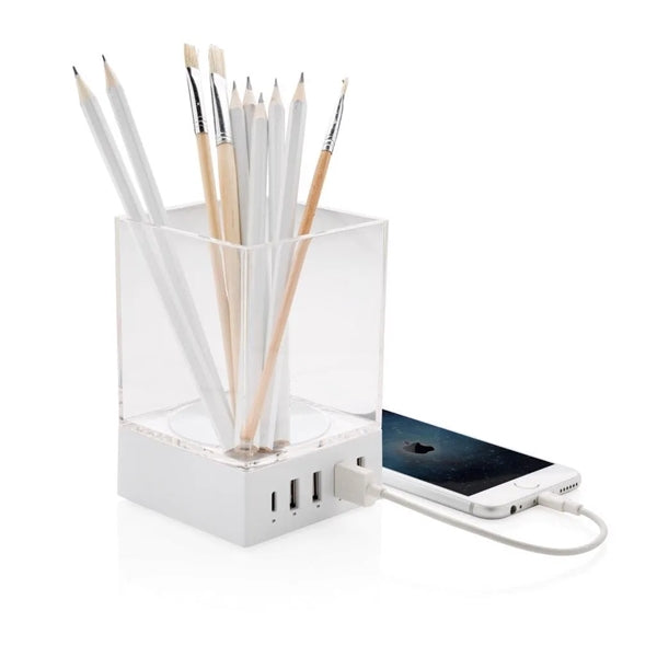 Acrylic Bamboo Pen Holder with USB Output Ports