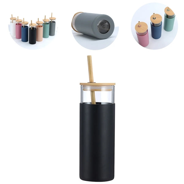 20Oz Glass With Silicone Sleeve And Bamboo Lid