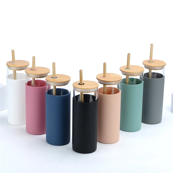 20Oz Glass With Silicone Sleeve And Bamboo Lid