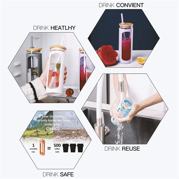 Glass Water Bottle With Straw And Lid