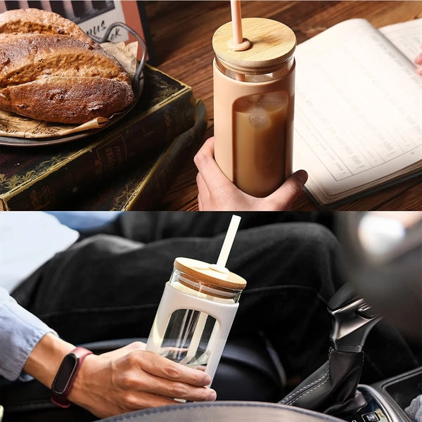 Glass Water Bottle With Straw And Lid