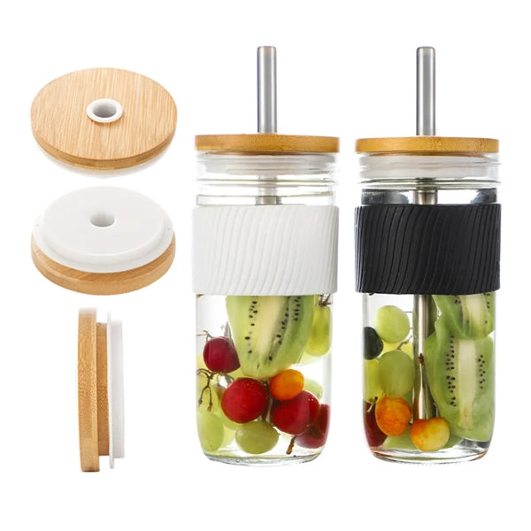 Mason Glasses With Cup Sleeves And Straws