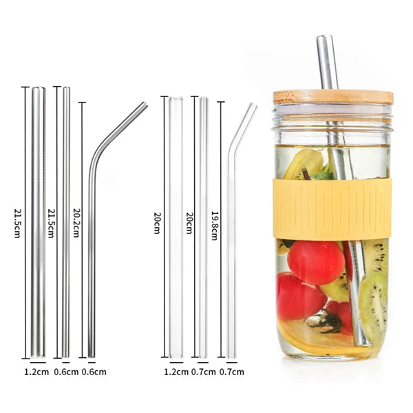 Mason Glasses With Cup Sleeves And Straws