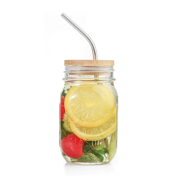 Mason Glasses With Cup Sleeves And Straws