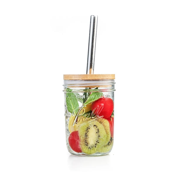 Mason Glasses With Cup Sleeves And Straws