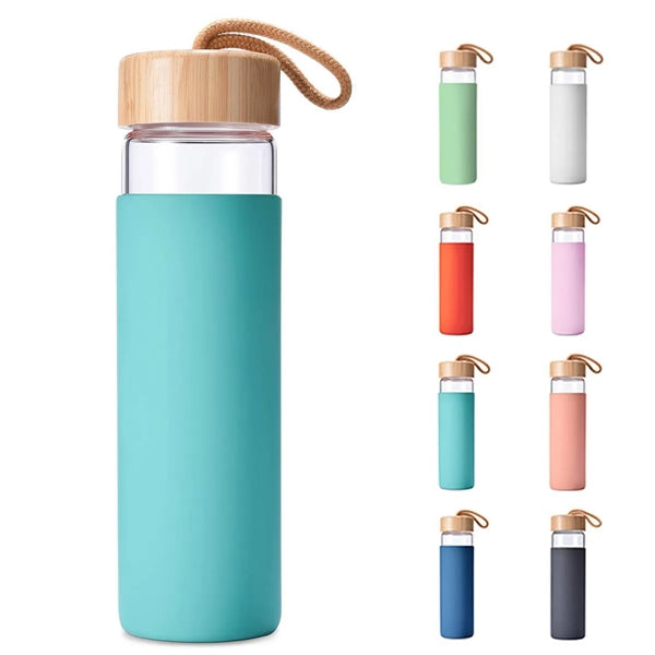 Glass With Bamboo Lid And Silicone Sleeve