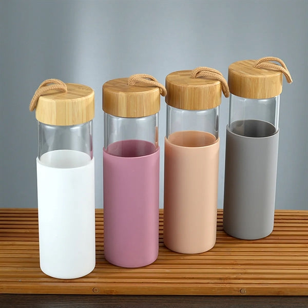 Glass With Bamboo Lid And Silicone Sleeve