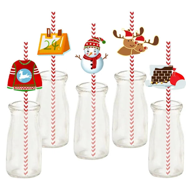 24pcs Christmas Theme Party Decoration Straws