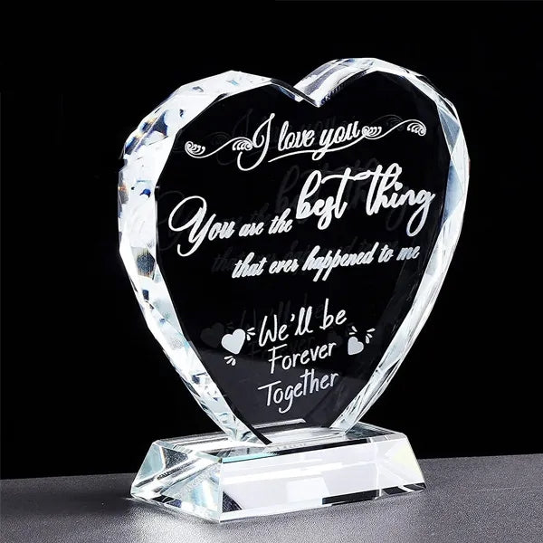 Engraved Heart Shaped Crystal Trophy Awards