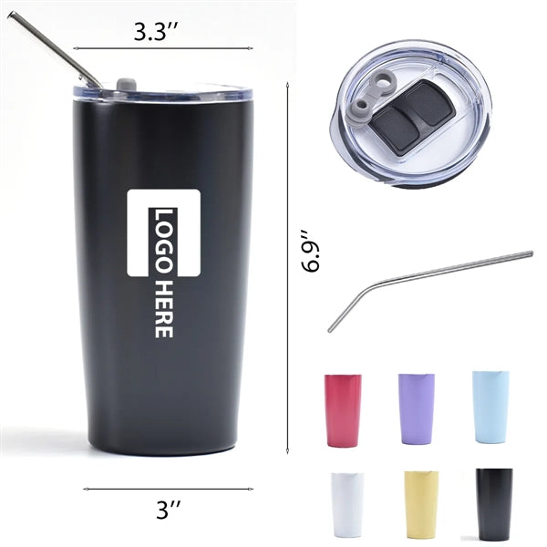 20 OZ Double Wall Vacuum Matte Travel Tumbler w/ Straw & Lid