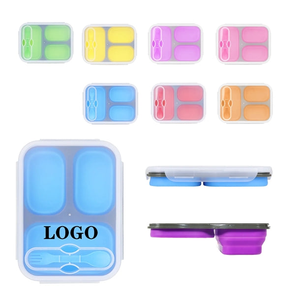 Foldable Bento Lunch Box With Fork And Lid