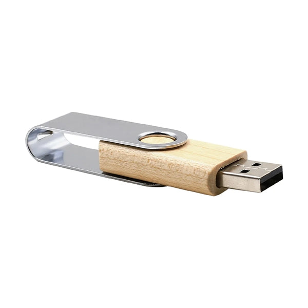 Metal Rotating Wooden Usb Flash Drive
