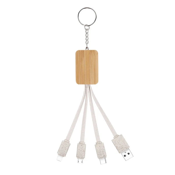 Rectangle 3-in-1 Bamboo Charging Cable