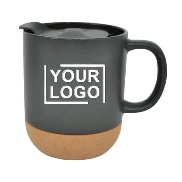 Ceramic Coffee Mug With Cork Bottom And Spill Proof Lid