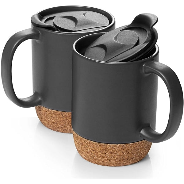 Ceramic Coffee Mug With Cork Bottom And Spill Proof Lid