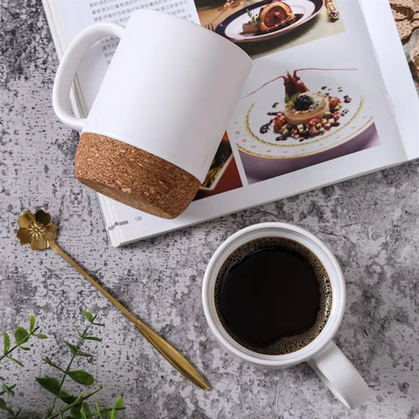 Ceramic Coffee Mug With Cork Bottom And Spill Proof Lid
