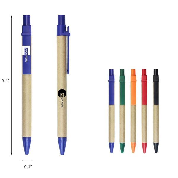Eco-friendly Recycled Kraft Ballpoint pen w/ Plastic Clip