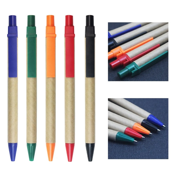 Eco-friendly Recycled Kraft Ballpoint pen w/ Plastic Clip