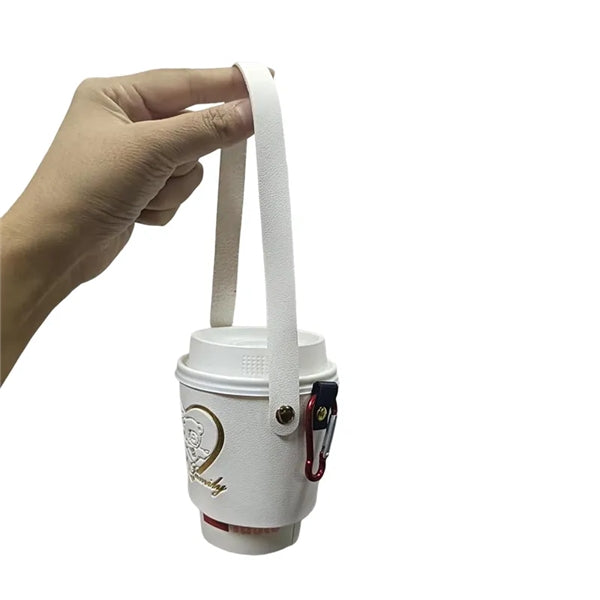 PU Leather Beverage Holder with Carabiner and Button