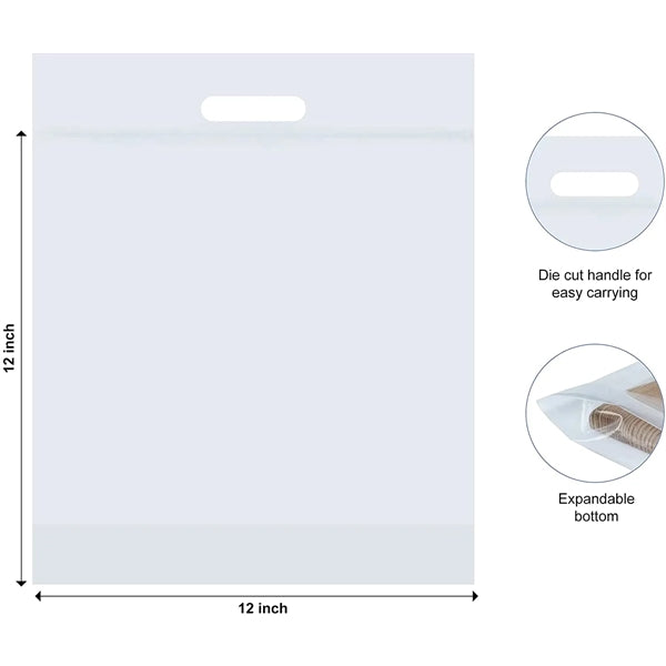 3 mil 12" x 15" x 6" Clear Zip Lock Bags With Die Cut Handle