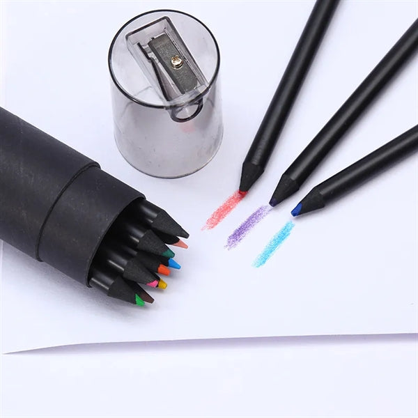 12pcs Colorful Pencils Set With Vellum Holder And Sharpener