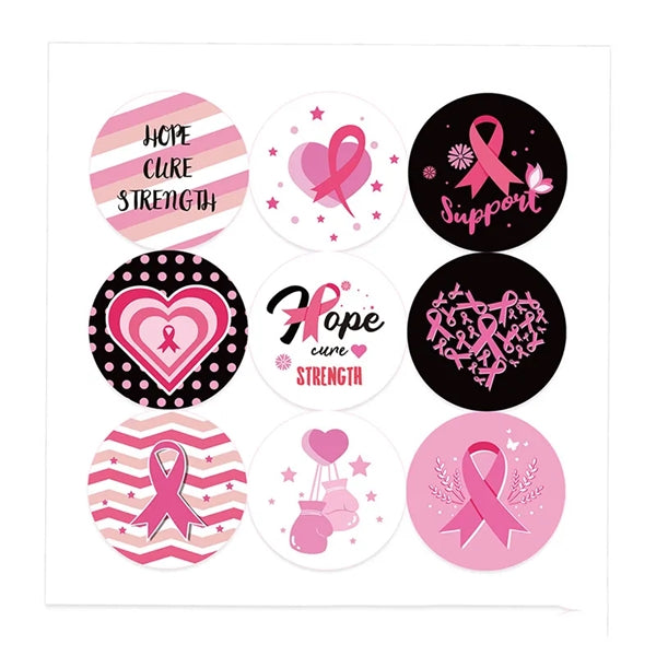 Breast Cancer Awareness Round Pink Ribbon Sticker
