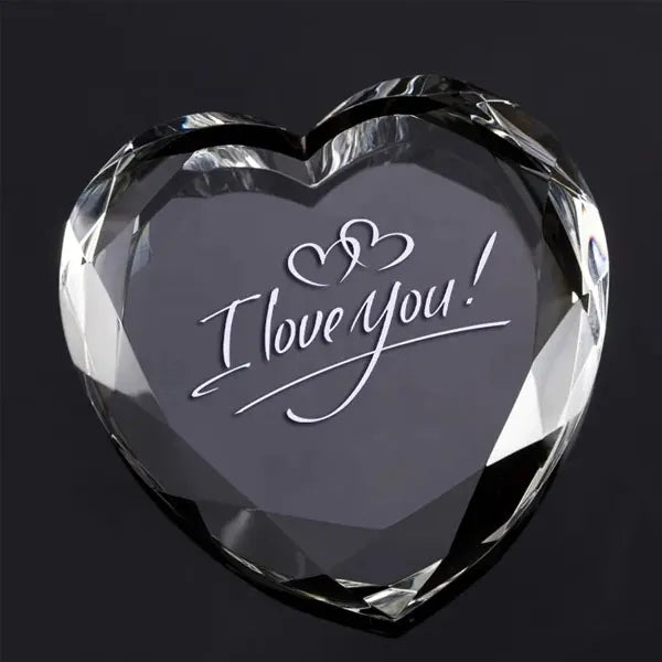 Engraved Crystal Heart Paperweight