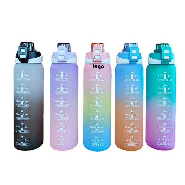 32 oz Water Bottle with Times to Drink and Straw