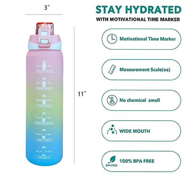 32 oz Water Bottle with Times to Drink and Straw