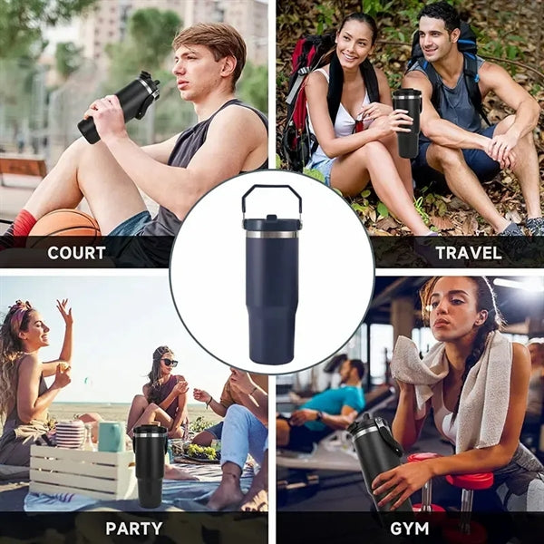 30oz Stainless Steel Tumbler With Handle and Straw Lid