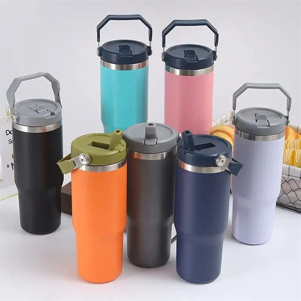 30oz Stainless Steel Tumbler With Handle and Straw Lid