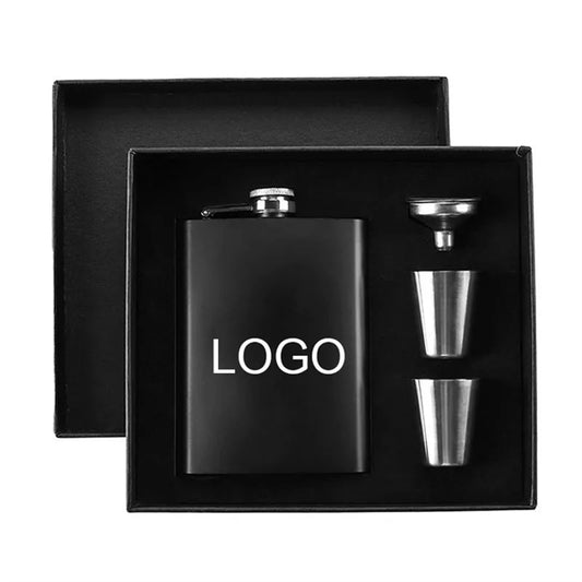 8OZ Black Blank Flask & Funnel Set