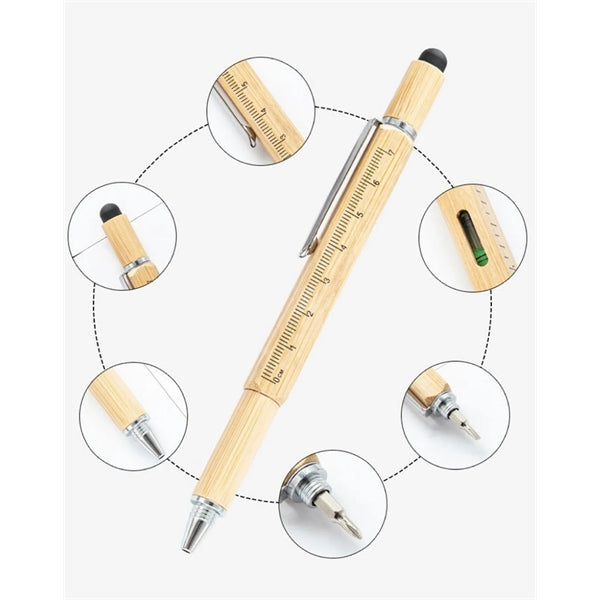 6 In 1 Bamboo Multi Tool Touch Ballpoint Pen