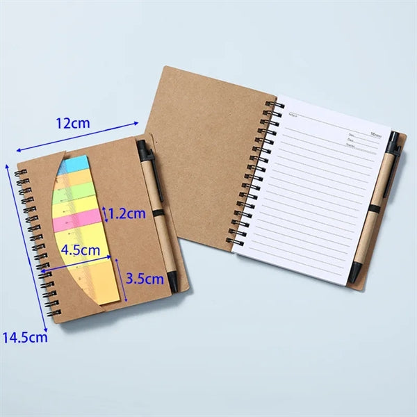 Lined Spiral Notebook With Pen Ruler And Sticky Notes