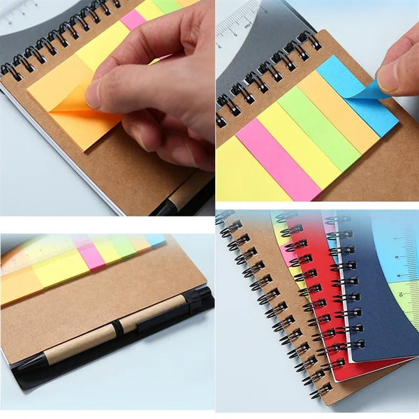 Lined Spiral Notebook With Pen Ruler And Sticky Notes