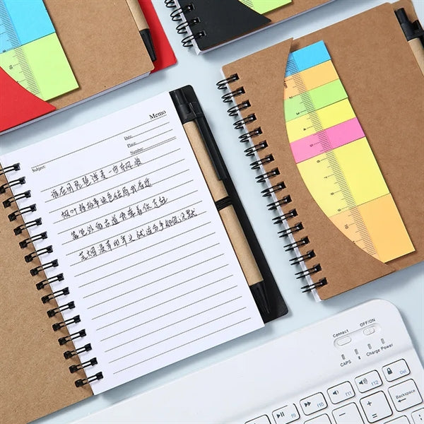 Lined Spiral Notebook With Pen Ruler And Sticky Notes