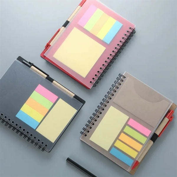 Plastic Cover Spiral Notebook with Pen and Sticky Notes