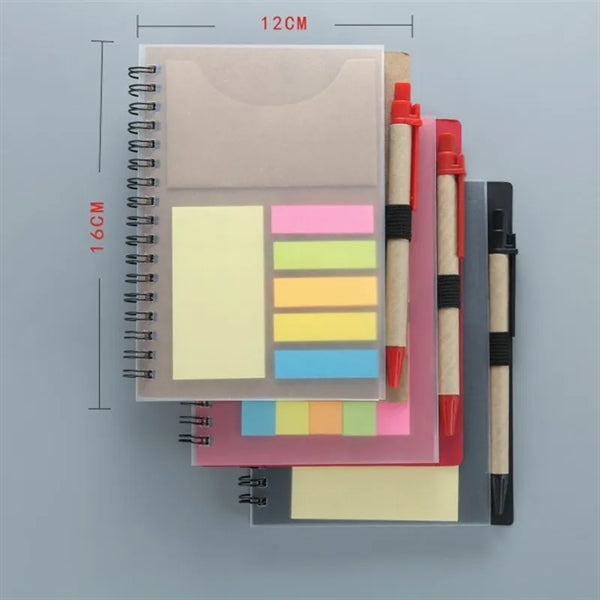 Plastic Cover Spiral Notebook with Pen and Sticky Notes